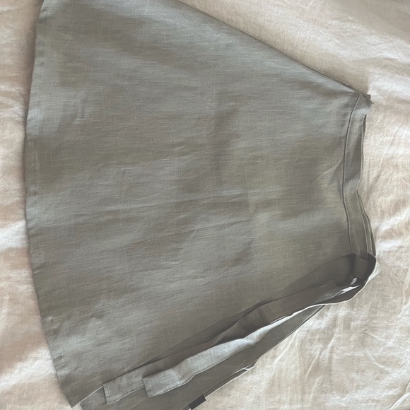 (S) Linen Wrap Skirt, Knee Length Circle Skirt-Beige - Picture 11 of 11